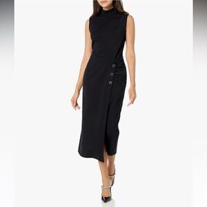 Shoshanna Black Midi Dress with Button Detail